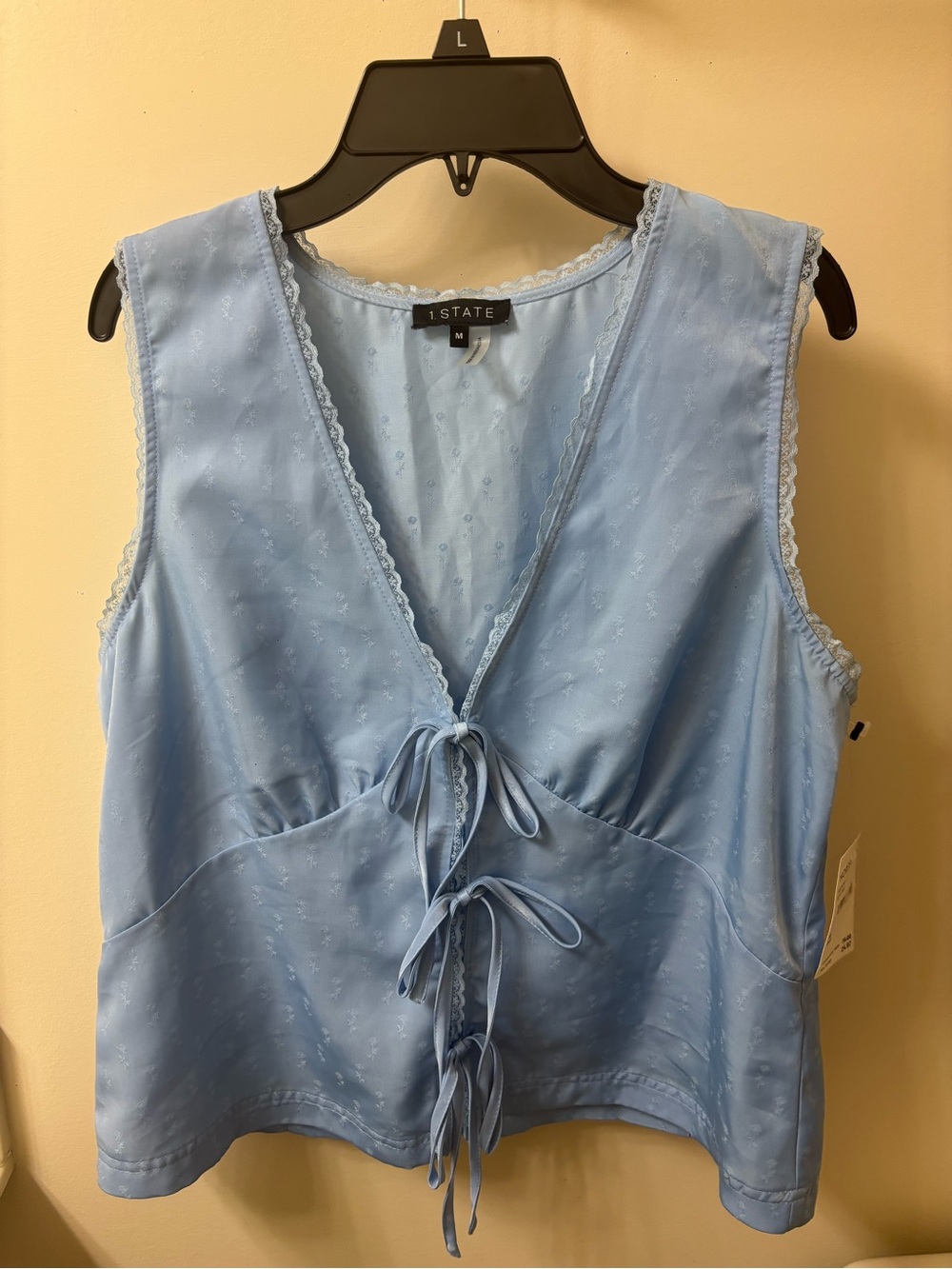 1. State Light Blue Tie-Front V-Neck NWT